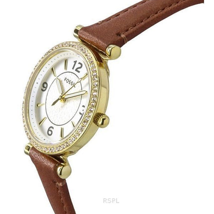 Fossil Carlie Brown Læderrem Krystal Accenter Sølv Urskive Quartz ES5297 Dameur