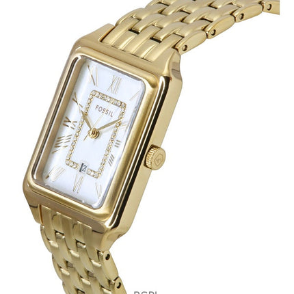 Fossil Raquel Gold Tone Rustfrit Stål Hvid Mother Of Pearl Urskive Quartz ES5304 Dameur