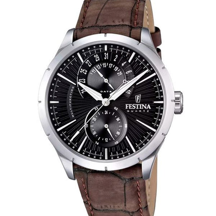 Festina Retro Læderrem Multifunktion Black Dial Quartz F16573-4 herreur