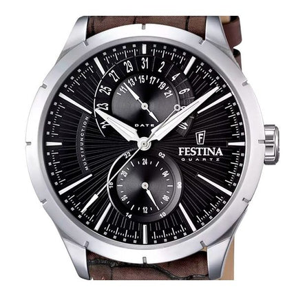 Festina Retro Læderrem Multifunktion Black Dial Quartz F16573-4 herreur