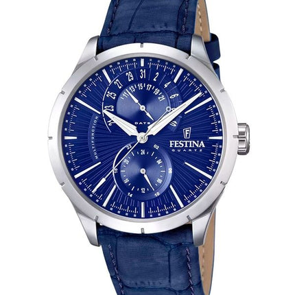 Festina Retro multifunktions læderrem Blue Dial Quartz F16573-7 herreur
