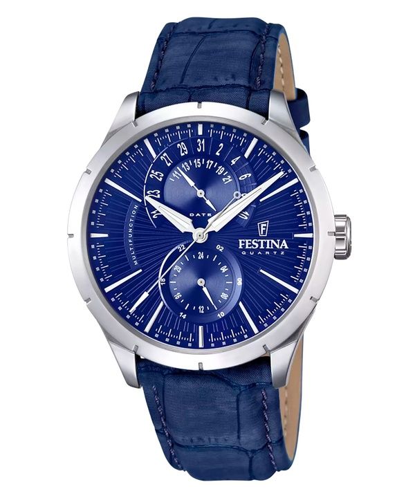 Festina Retro multifunktions læderrem Blue Dial Quartz F16573-7 herreur