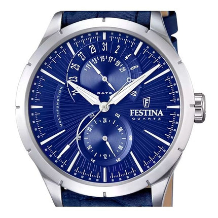 Festina Retro multifunktions læderrem Blue Dial Quartz F16573-7 herreur
