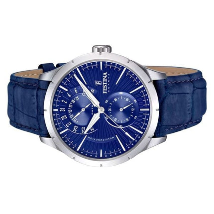 Festina Retro multifunktions læderrem Blue Dial Quartz F16573-7 herreur
