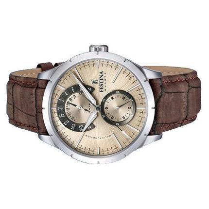 Festina Retro Læderrem Multifunktion Beige Urskive Quartz F16573-9 herreur