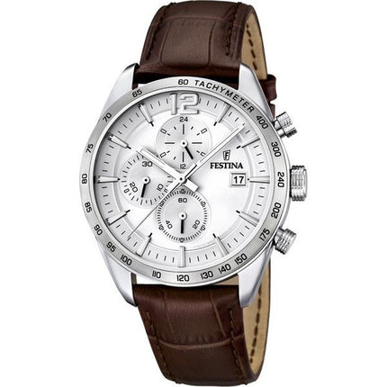 Festina Timeless Chronograph Læderrem Silver Dial Quartz F16760-1 herreur