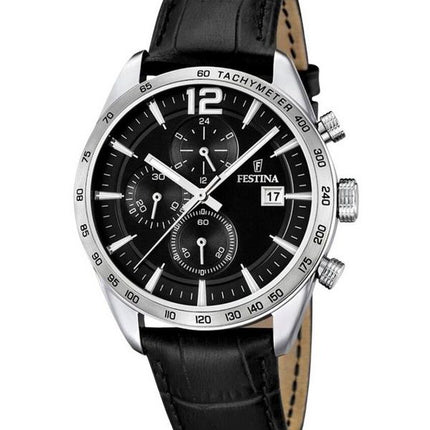 Festina Timeless Chronograph Læderrem Black Dial Quartz F16760-4 herreur