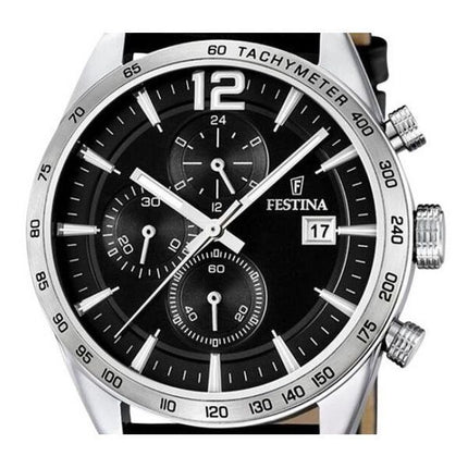 Festina Timeless Chronograph Læderrem Black Dial Quartz F16760-4 herreur
