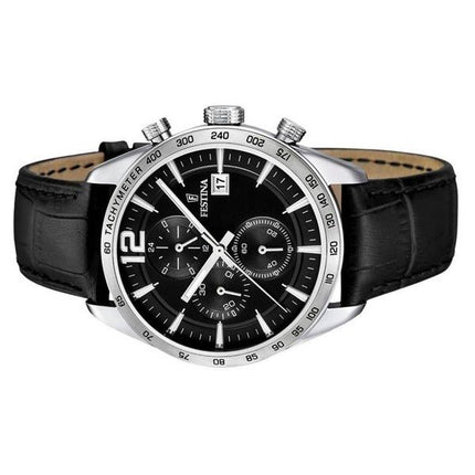 Festina Timeless Chronograph Læderrem Black Dial Quartz F16760-4 herreur