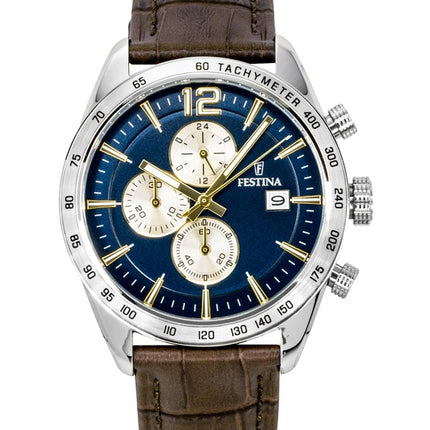 Festina Kronograf Læderrem Blå Skive Quartz F16760-7 Herreur