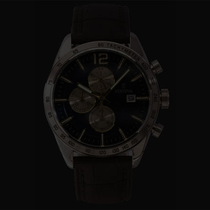 Festina Kronograf Læderrem Blå Skive Quartz F16760-7 Herreur