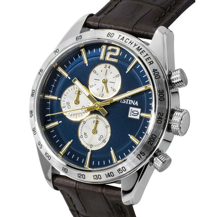 Festina Kronograf Læderrem Blå Skive Quartz F16760-7 Herreur