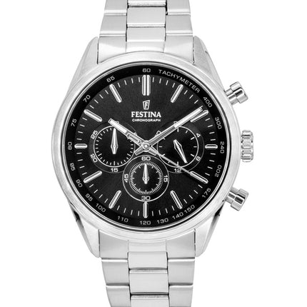 Festina tidløs kronograf rustfrit stål sort urskive kvarts F16820-4 100M herreur