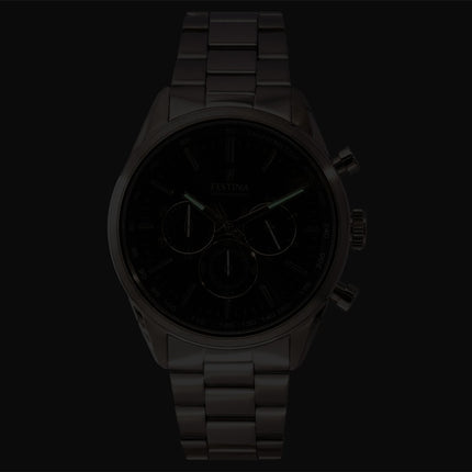 Festina tidløs kronograf rustfrit stål sort urskive kvarts F16820-4 100M herreur