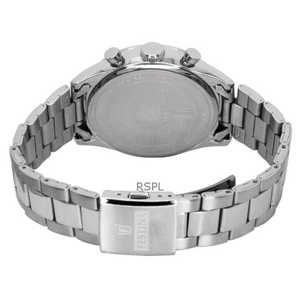Festina tidløs kronograf rustfrit stål blå urskive kvarts F16820-C herreur