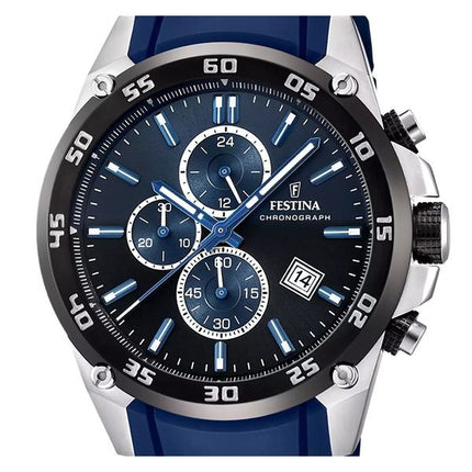 Festina The Originals Chronograph Rubber Rem Blue Dial Quartz F20330-A 100M herreur