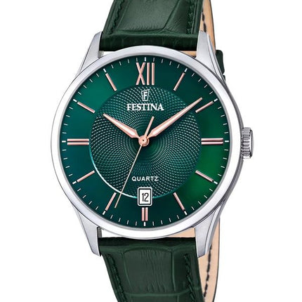 Festina Classics Læderrem Grøn Urskive Quartz F20426-7 Herreur