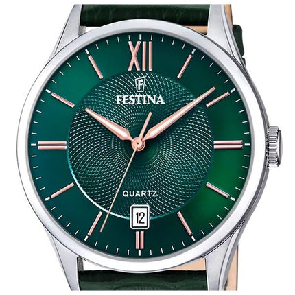 Festina Classics Læderrem Grøn Urskive Quartz F20426-7 Herreur