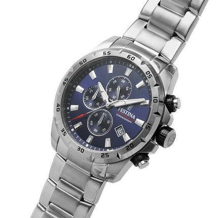 Festina Sport Chronograph rustfrit stål blå skive Quartz F20463-2 100M herreur