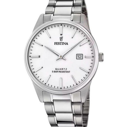 Festina Classic rustfrit stål hvid skive kvarts F20511-2 herreur