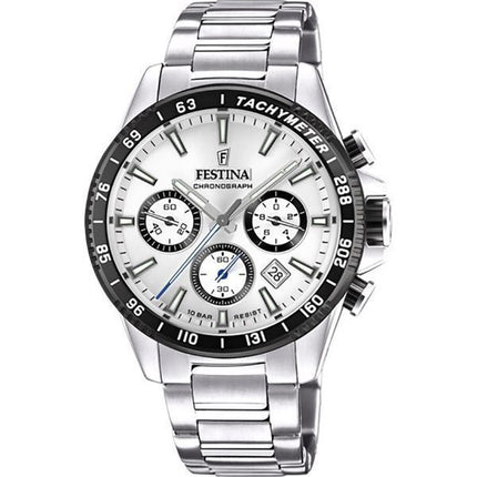 Festina tidløs kronograf rustfrit stål sølvskive Quartz F20560-1 100M herreur
