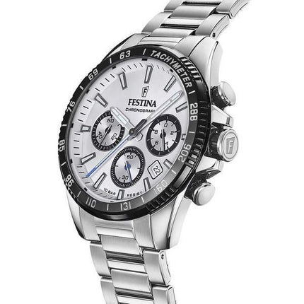 Festina tidløs kronograf rustfrit stål sølvskive Quartz F20560-1 100M herreur