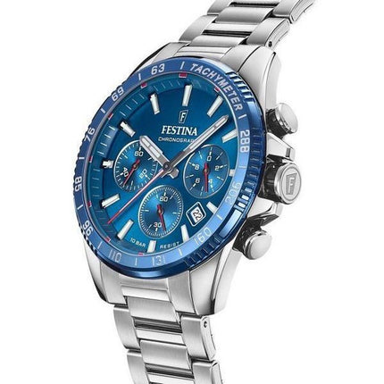 Festina tidløs kronograf rustfrit stål blå skive kvarts F20560-3 100M herreur