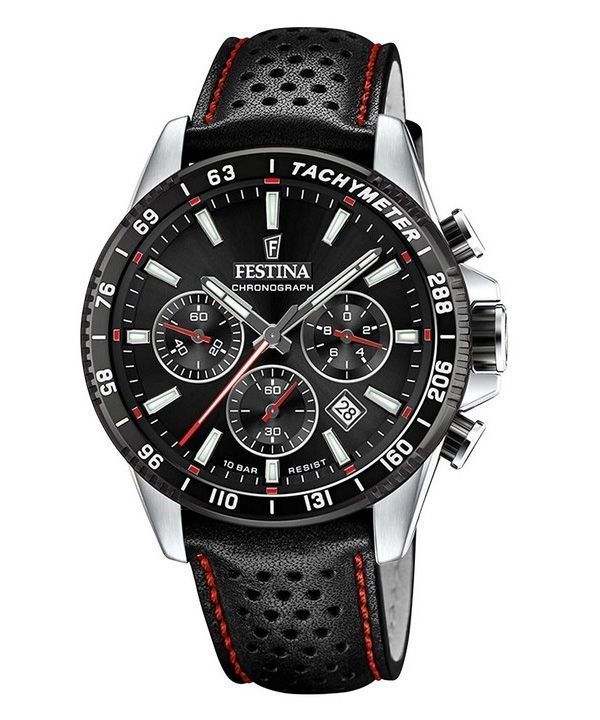 Festina Timeless Chronograph Læderrem Black Dial Quartz F20561-4 100M herreur