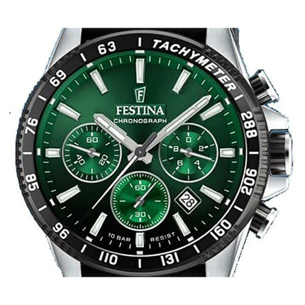 Festina Timeless Chronograph Læderrem Green Dial Quartz F20561-5 100M herreur