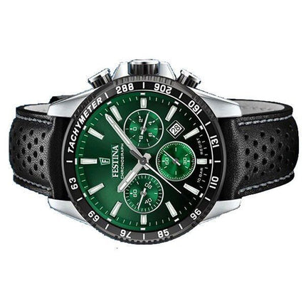 Festina Timeless Chronograph Læderrem Green Dial Quartz F20561-5 100M herreur