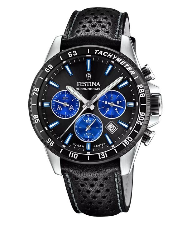 Festina Timeless Chronograph Læderrem Black Dial Quartz F20561-6 100M herreur