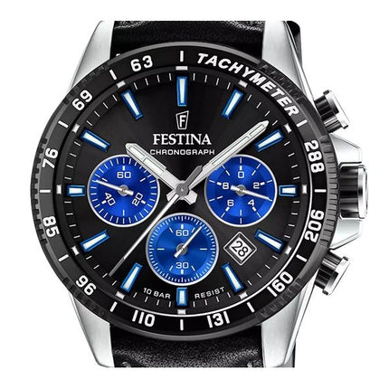 Festina Timeless Chronograph Læderrem Black Dial Quartz F20561-6 100M herreur
