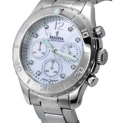 Festina Boyfriend Chronograph Silver Dial Quartz F20603-1 F206031 100M dameur