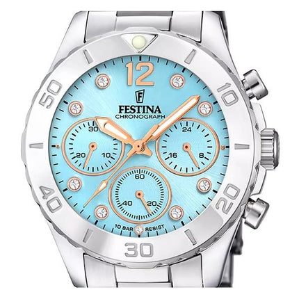 Festina Boyfriend Chronograph Crystal Accents Blue Dial Quartz F20603-4 100M dameur
