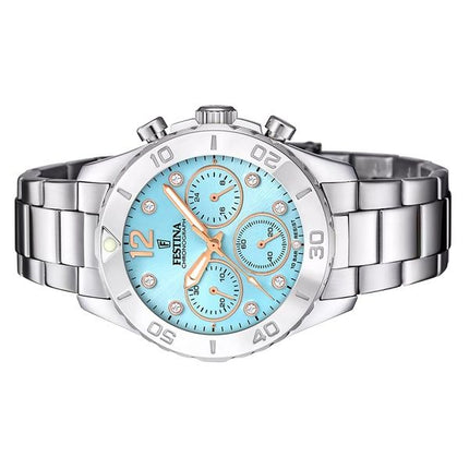 Festina Boyfriend Chronograph Crystal Accents Blue Dial Quartz F20603-4 100M dameur