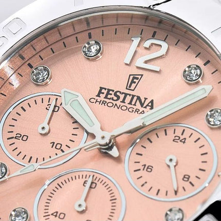 Festina Boyfriend Chronograph Crystal Accenter Pink Dial Quartz F20603-7 100M dameur
