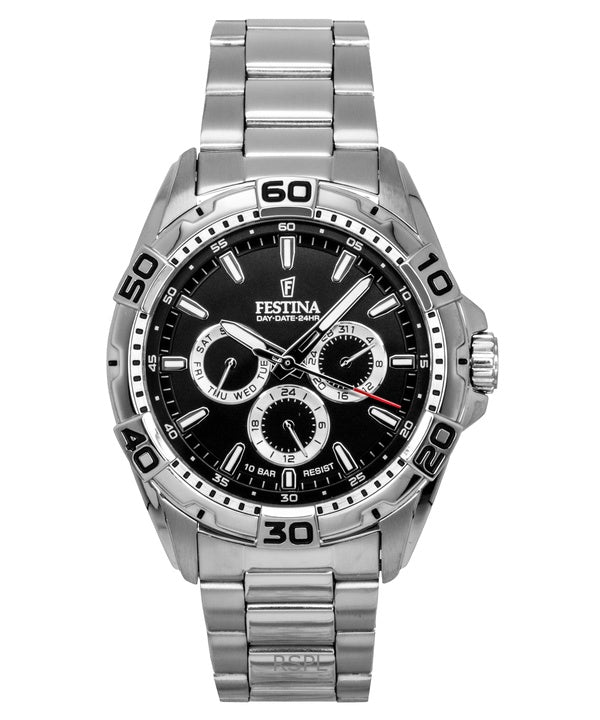 Festina Rustfrit Stål Multifunktions Sort Skive Quartz F20623-4 100M Herreur