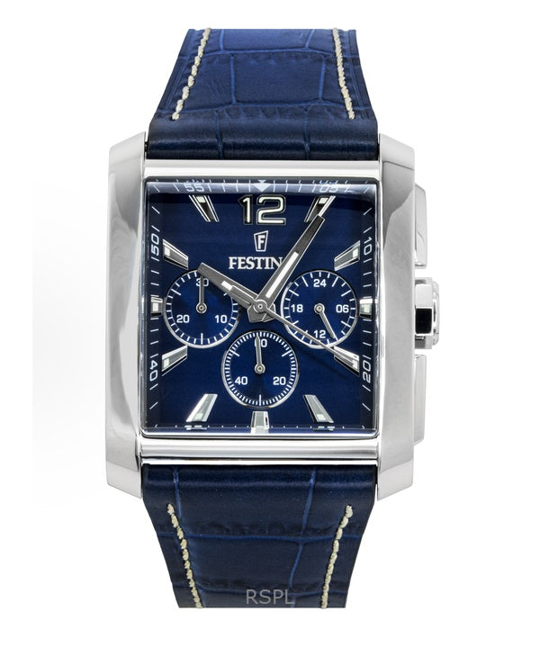 Festina Kronograf Læderrem Blå Skive Quartz F20636-2 Herreur