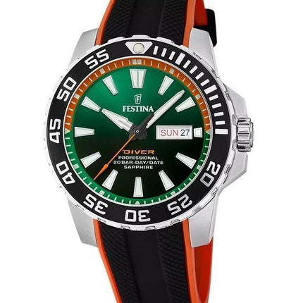 Festina The Originals gummistrop Grøn skive Quartz Diver&#39,s F20662-2 200M herreur