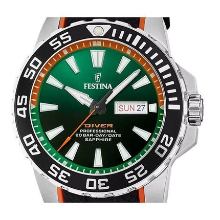 Festina The Originals gummistrop Grøn skive Quartz Diver&#39,s F20662-2 200M herreur