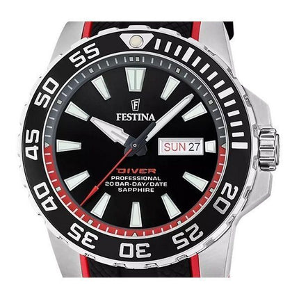 Festina The Originals gummirem Black Dial Quartz Diver&#39,s F20662-3 200M herreur