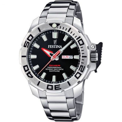 Festina Diver Rustfrit Stål Black Dial Quartz F20665-4 200M herreur