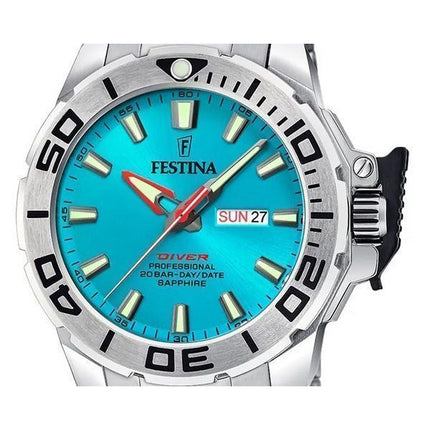 Festina Diver rustfrit stål turkis urskive Quartz F20665-6 200M herreur med ekstra rem