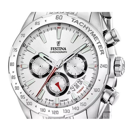 Festina tidløs kronograf rustfrit stål hvid skive kvarts F20668-1 100M herreur