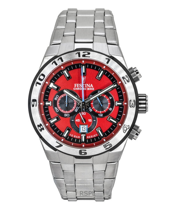 Festina Chrono Bike Chronograph Rustfrit Stål Rød Skive Quartz F20670-5 100M Herreur