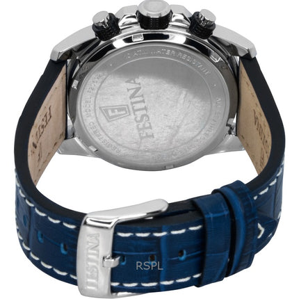 Festina tidløs kronograf læderrem blå urskive kvarts F20692-2 100M herreur