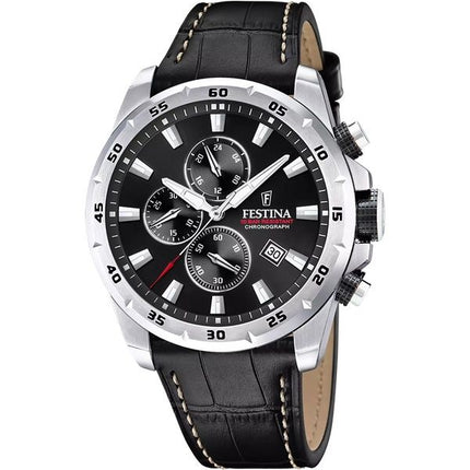 Festina Timeless Chronograph Læderrem Black Dial Quartz F20692-4 100M herreur