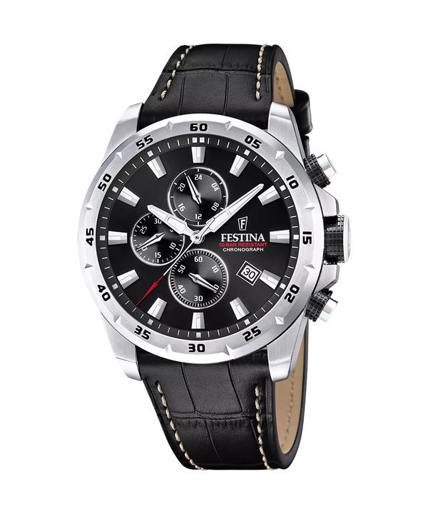Festina Timeless Chronograph Læderrem Black Dial Quartz F20692-4 100M herreur
