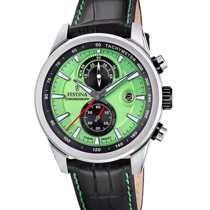 Festina Timeless Chronograph Læderrem Green Dial Quartz F20695-3 100M herreur