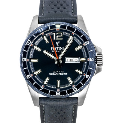 Festina Titanium Analog Læderrem Blå Skive Quartz F20699-2 100M Herreur